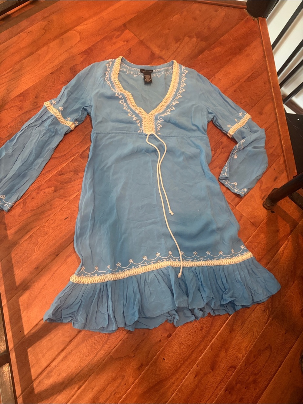 Moda International Blue Embroidered LS Dress Size XS